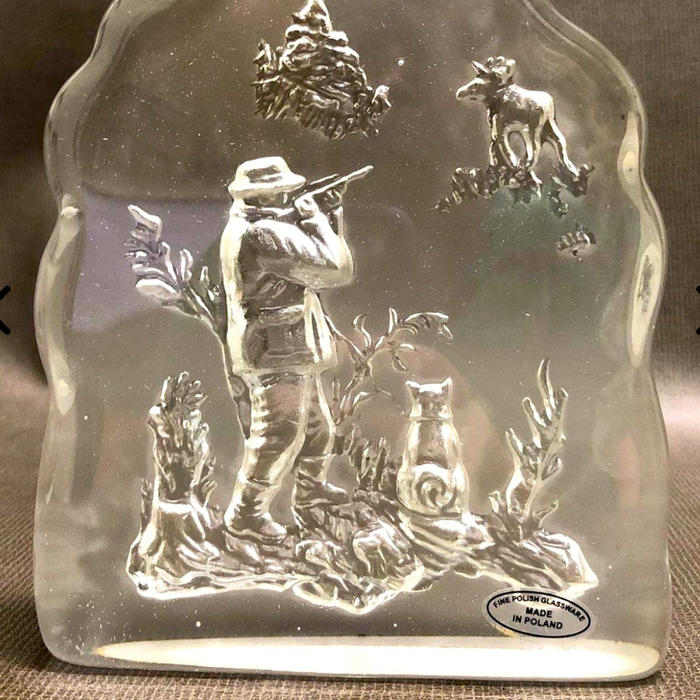 Vintage Nybro Sweden Hunter and Moose Large Crystal Art Glass